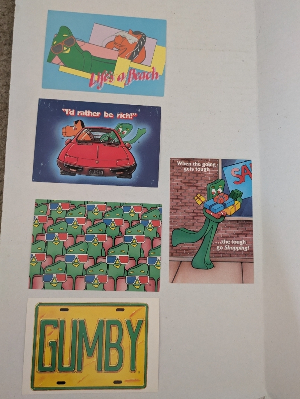 5 Vintage Gumby Postcards 1986 New